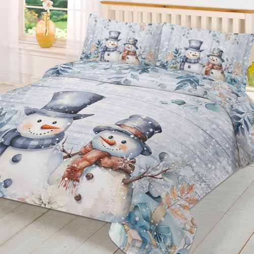 LooPoP Christmas Duvet Set California King Size Snowman Eucalyptus