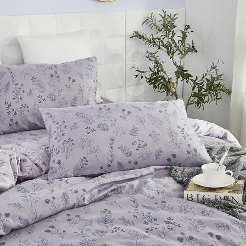 Usfivefam Gray Floral Duvet Cover Twin XL Set