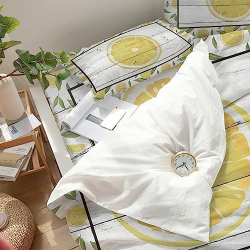 LooPoP 4PCS California King Duvet Cover Set - Floral Fruit Lemon Pattern