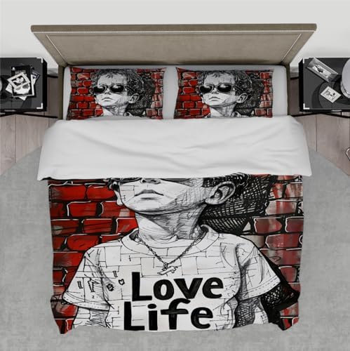 HOBBOY Red Wall Duvet Cover Set 3pc for Kids