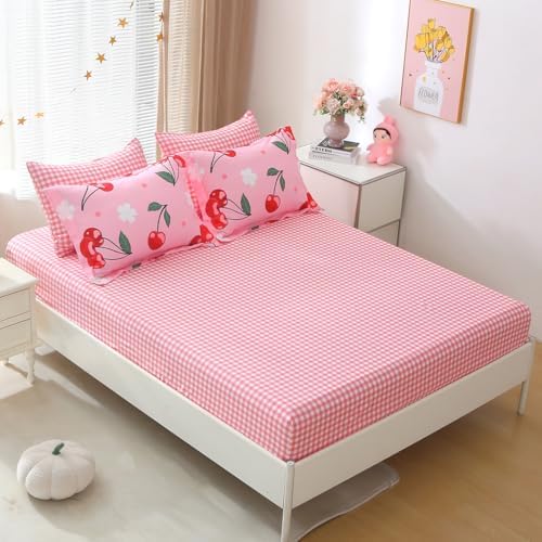 Gusuhome Girls Pink Cherry Comforter Bedding Set 7 Piece