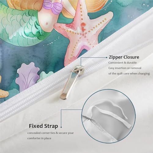 HOBBOY Kids Duvet Cover Set with Little Mermaid Pattern
