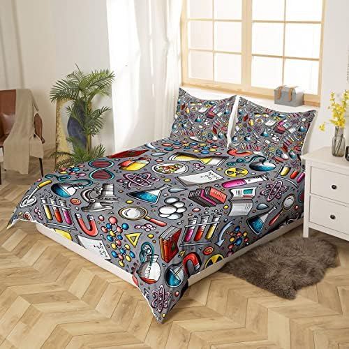 Erosebridal Chemistry Lab Duvet Cover Set Twin Size 2Pcs Gray
