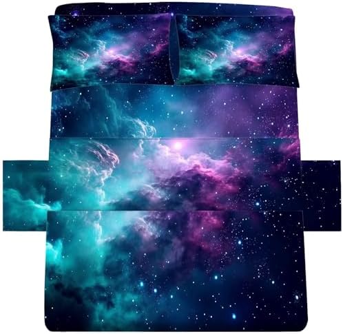 Blue Galaxy Sheet Set Twin Kids Starry Sky Bedding for Boys Girls