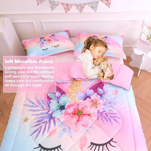 VIVILINEN Rainbow Unicorn Queen Comforter Set