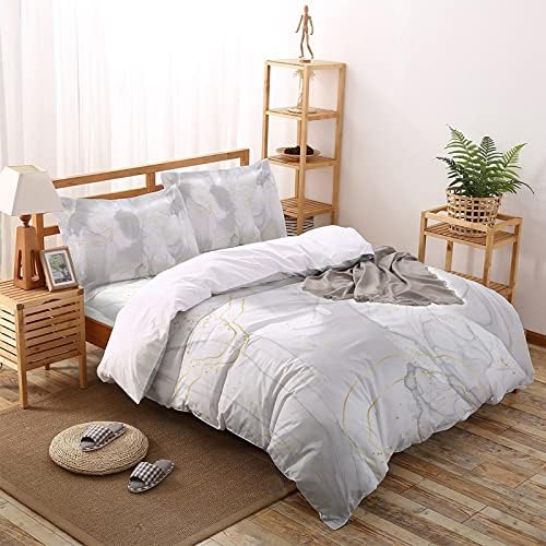 LooPoP 4PCS California King Duvet Cover Set Grey Marble Modern Bedding Set