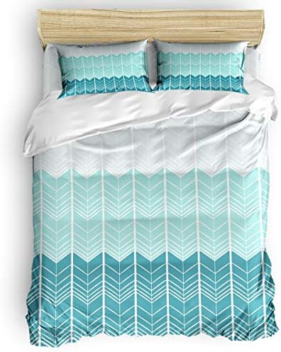 LooPoP 4PCS California King Chevron Teal Duvet Cover Set 1
