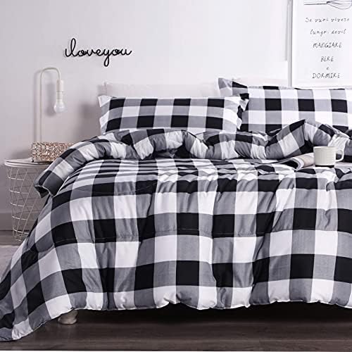 Andency Black Plaid Comforter Set Twin Size 2 Pieces