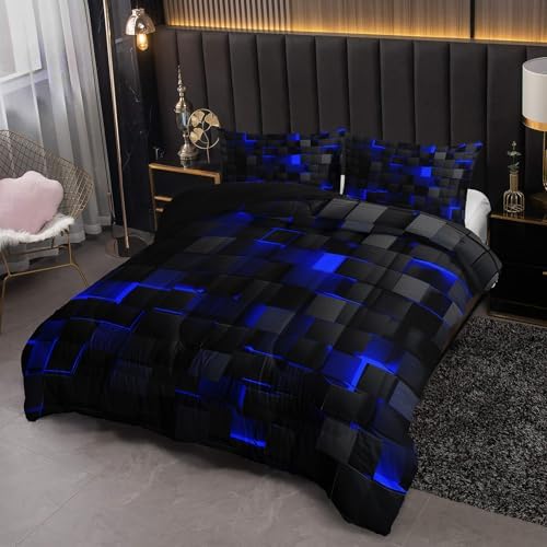 Nttopship Neon Blue Black Comforter Set King 1