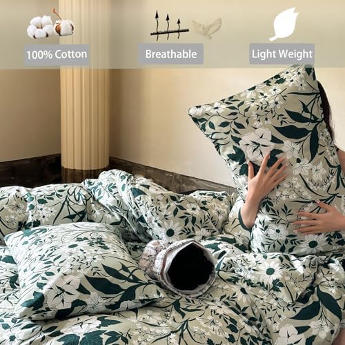 Helthep Green Floral Twin XL Duvet Cover Set 1