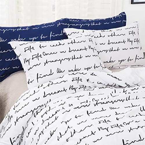 Homebed Full Queen Duvet Cover Set White Black 3 Piece Reversible Love Letters