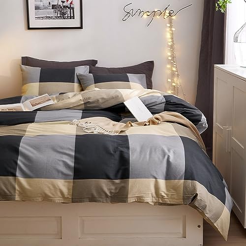 VM VOUGEMARKET 3-Piece Plaid Duvet Cover Set