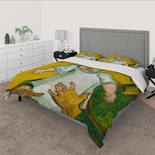 HOBBOY Duvet Cover Set with Green Yellow Pattern 3 Pieces Twin XL