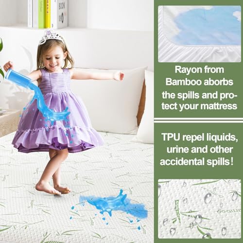 Cooling Bamboo Rayon Mattress Protector Twin Size 39x75 Waterproof Noiseless
