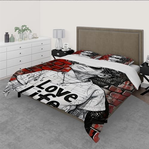 HOBBOY Red Wall Duvet Cover Set 3pc for Kids