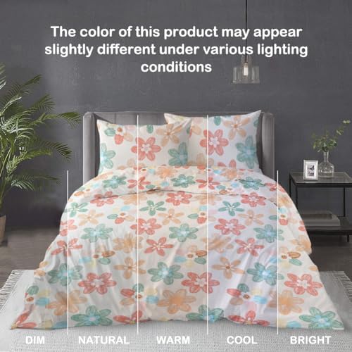 ARIGHTEX Pink Duvet Cover Set with Flowers 3 Piece Twin Size
