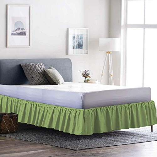 Neem Linen Ruffle Gathered Bed Skirt Sage Twin-12 Inch Drop