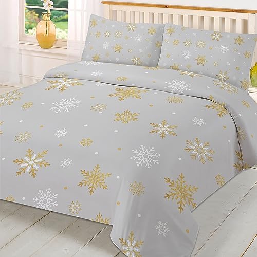 LooPoP Christmas Duvet Cover Set Grey Gold Snowflake