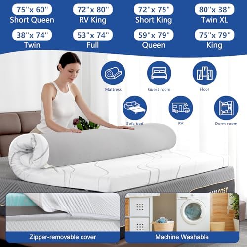 Vipbear 4 Inch Queen Memory Foam Mattress Topper with Silk Cover 1