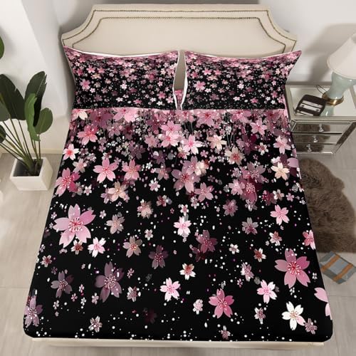 Feelyou Cherry Blossoms Fitted Sheet Set Twin Size Kids
