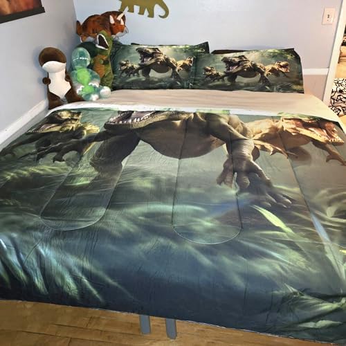 VTKON Kids King Dinosaur Comforter Set 3 Pieces