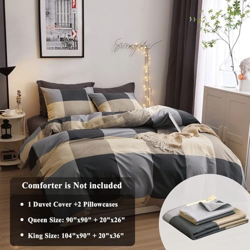 VM VOUGEMARKET 3-Piece Plaid Duvet Cover Set