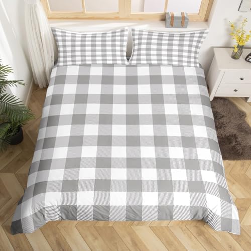 Erosebridal Grey Plaid Duvet Cover Queen
