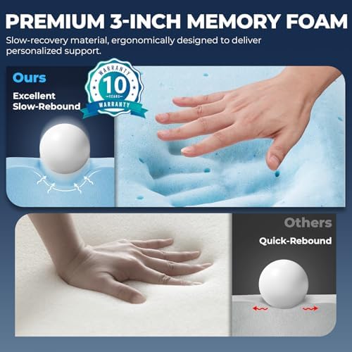3 Inch Memory Foam Mattress Topper with Gel Cooling