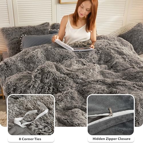LIFEREVO Faux Fur Duvet Cover Set with Zipper Closure