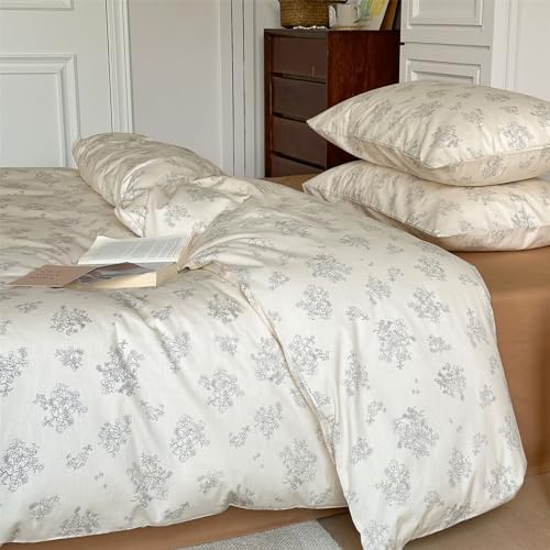 White Floral Twin Duvet Cover Set with Pillow Cases 1