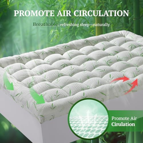 LIANLAM King Mattress Topper with 2In Thick Bamboo Viscose Pillow