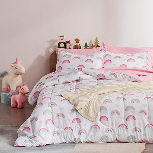 SLEEP ZONE Kids Comforter Set - Pink Rainbow