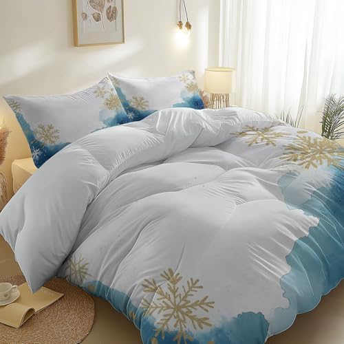 Soft Dark Blue Duvet Cover Set with Snowflake Pattern