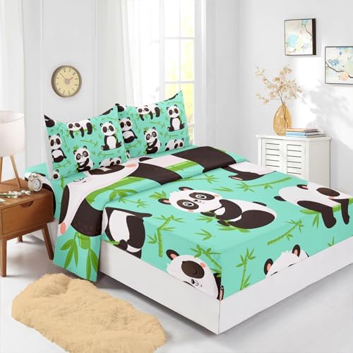 Panda Sheet Set 4Pcs Animal Themed Bamboo Pattern Kids Bedding
