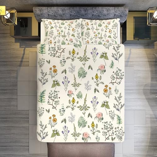 Fuzawet Floral Wildflower Comforter Set Sage Green Duvet Cover 3Pcs