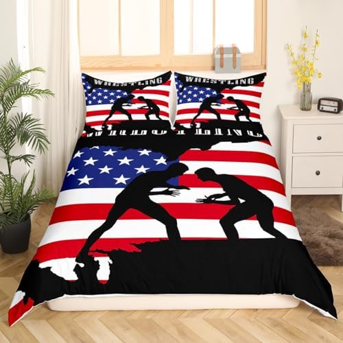 Castle Fairy American Flag Queen Duvet Cover Set with 2 Pillowcases