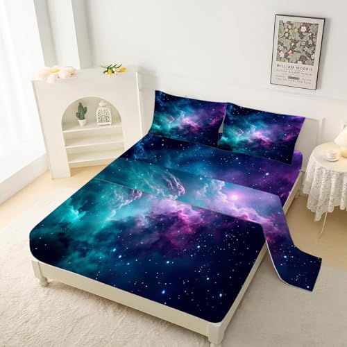 Blue Galaxy Sheet Set Twin Kids Starry Sky Bedding for Boys Girls