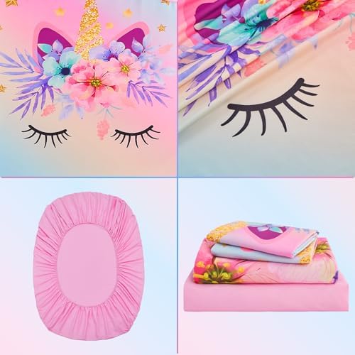 VIVILINEN Rainbow Unicorn Kids Sheet Set 4 Piece