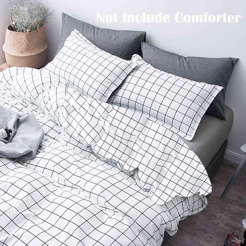 Nanko Twin Duvet Cover Set White Plaid Microfiber