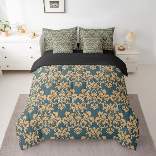 Erosebridal Damask Comforter Set Twin - Golden Teal 1