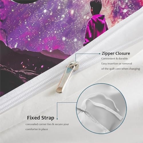MUKULING Purple Outer Space Star Duvet Cover Set 3 Pieces