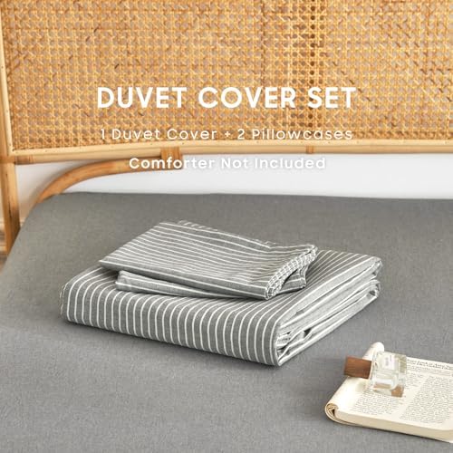 Wake In Cloud Striped Cotton Duvet Cover Set - Grey Twin Size