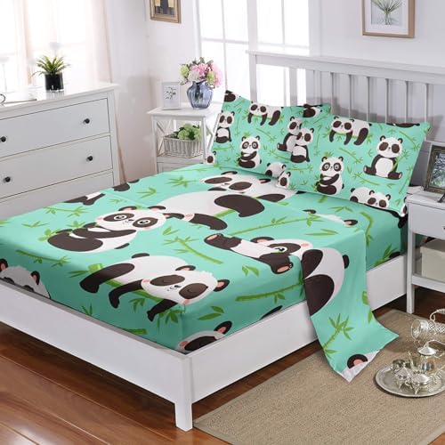 Panda Sheet Set 4Pcs Animal Themed Bamboo Pattern Kids Bedding