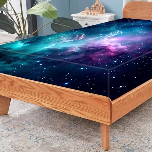 Blue Galaxy Sheet Set Twin Kids Starry Sky Bedding for Boys Girls