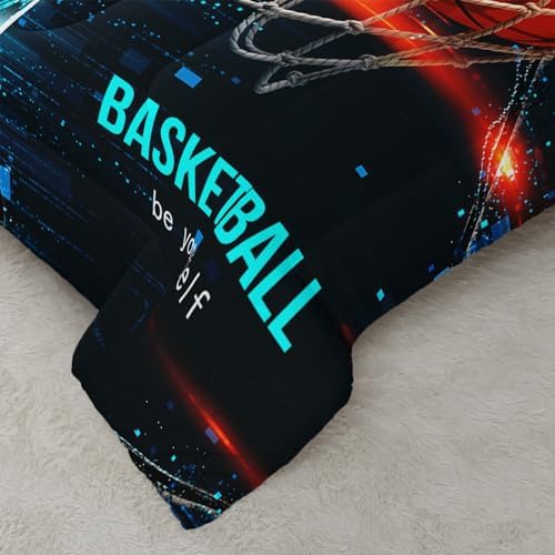 Sports Comforter Set Boys Basketball Full Size Blue Black