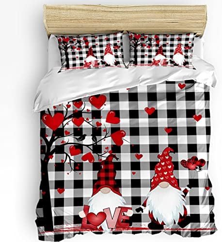 LooPoP Valentine Comforter Set 3-Piece Black Buffalo Plaid