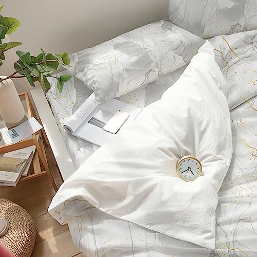 LooPoP 4PCS California King Duvet Cover Set Grey Marble Modern Bedding Set
