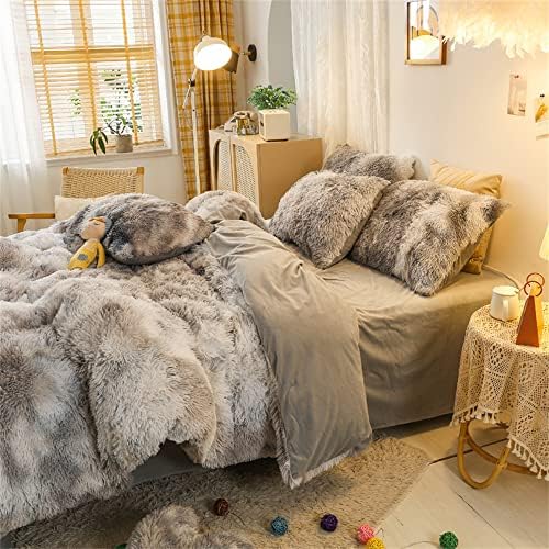 Shaggy Plush Faux Fur Duvet Cover Set Queen