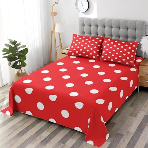 Pamnest Full Size Bed Sheet Sets with Red Polka Dot Design
