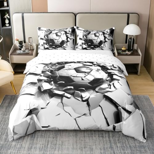 Feelyou Football Duvet Cover Set Soccer Print Twin Size